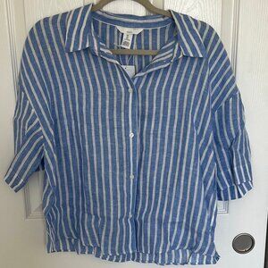 H&M Blue Stripe Linen-Blend Shirt